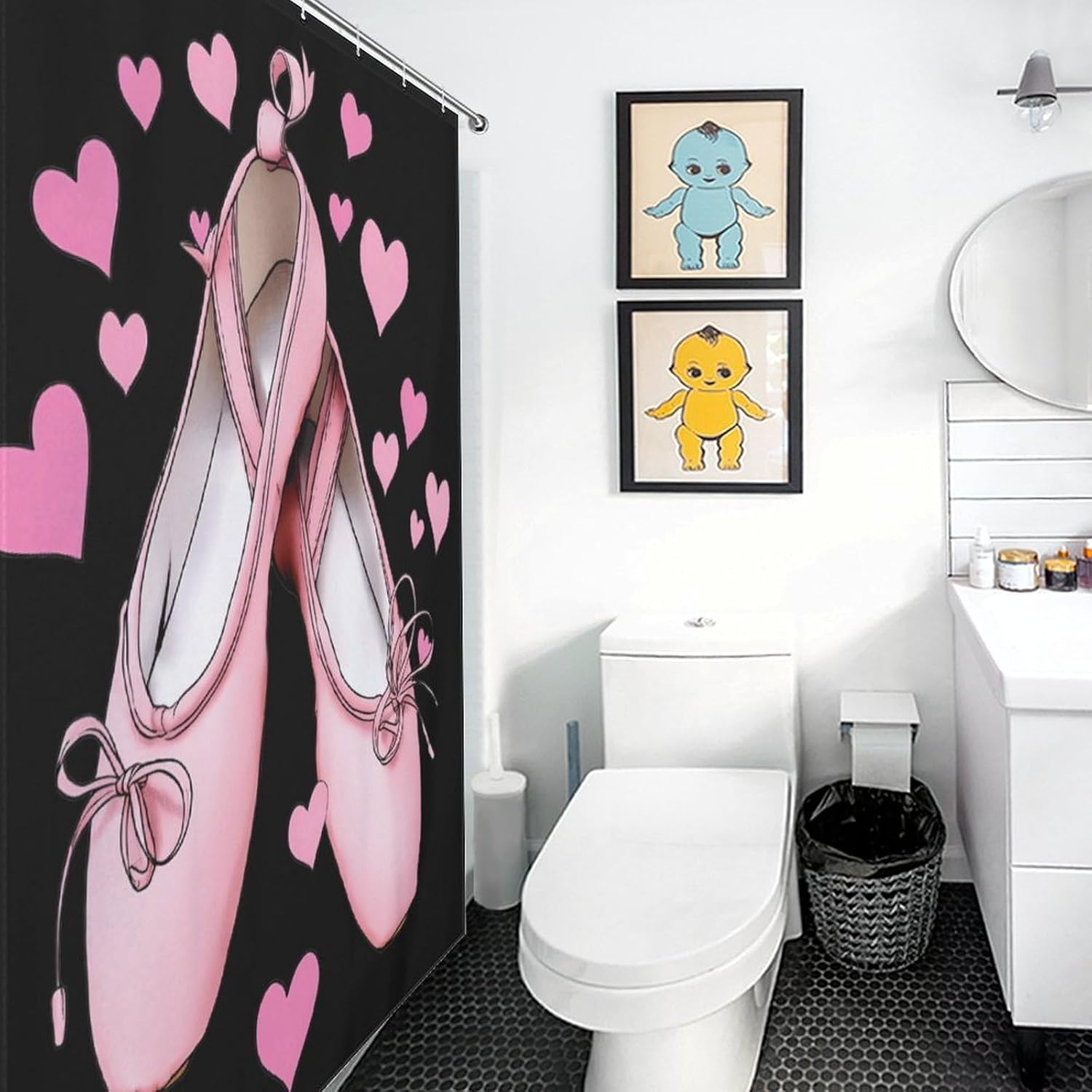 Ballet Shoes Shower Curtain 64.17x70.87Inch（163x180cm） Polyester Bath Curtain Shower Curtains Printed Decorative