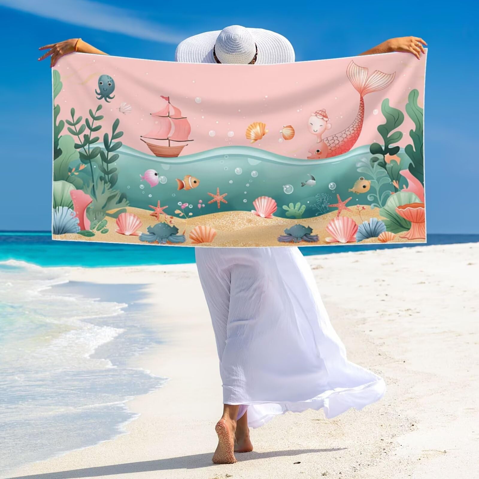 Telo Mare Microfibra xxl Grande Asciugamano da Spiaggia 100x180cm Asciugatura Rapida Telo Cotone Morbido, Antisabbia Mare Coperta da Spiaggia per Campeggio, Piscina, Viaggio Animali marini G-4239