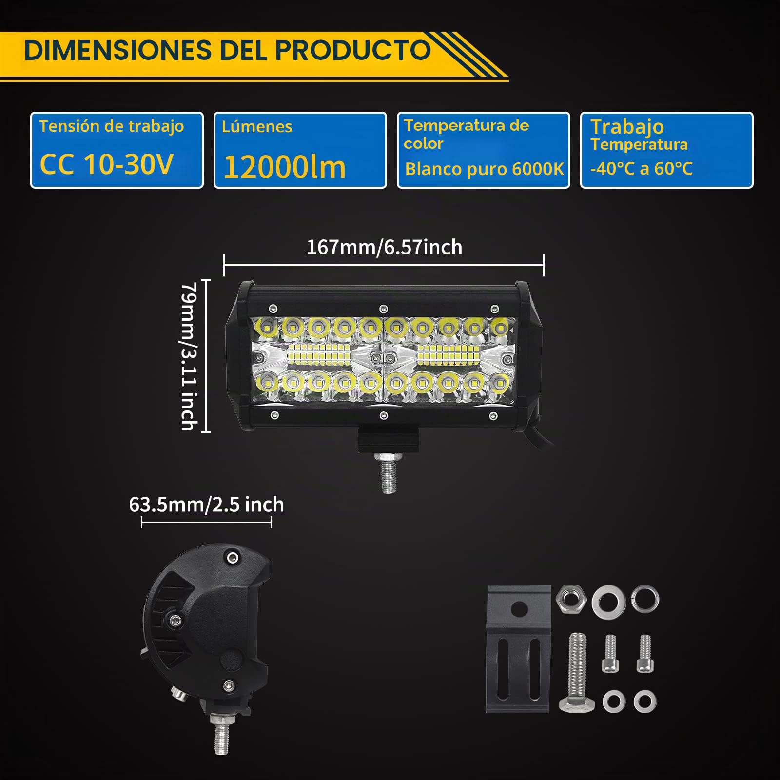 SKYWORLD 2Pcs Faros de Trabajo led, 7 pulgadas 18cm 120W Focos LED Tractor IP67 Impermeable para 4x4 Coche Off road Auto ATV SUV Camión todoterreno, Faros de Trabajo con arnés de cableado | Proyector LED coche barra de luz de trabajo LED luces de trabajo
