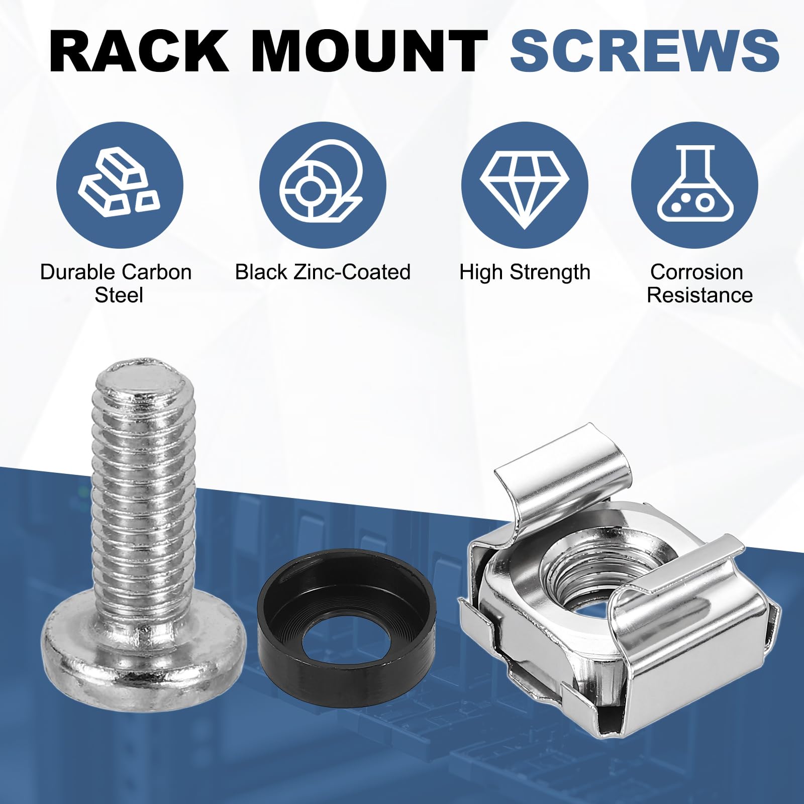 QUARKZMAN 150 Tornillos de Rack M6x16mm Acero al Carbono Niquelados