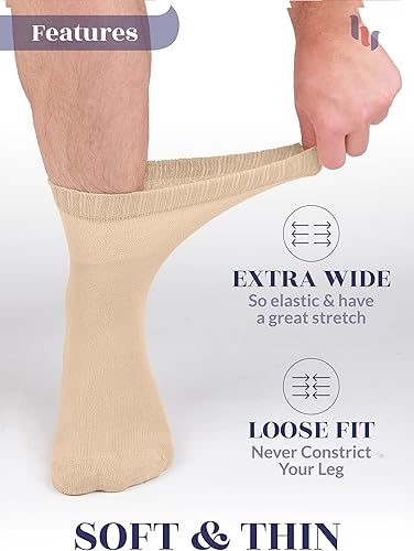 Vista 59 de Hugh Ugoli Calcetines para diabéticos para hombre, calcetines tobilleros sueltos, bambú, extra anchos, finos, sin costuras, parte superior no 17