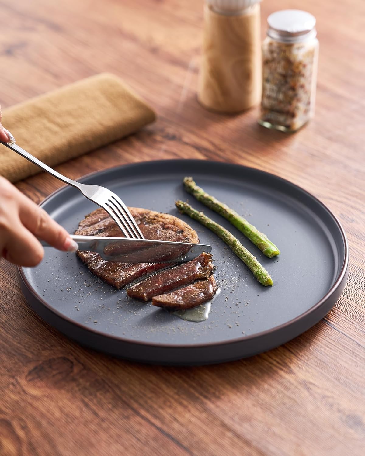 Famiware Nebula Ridge Stoneware Dinnerware Sets, Plates and Bowls Sets for 4, 12 Pieces Dishes Set, Microwave and Dishwasher Safe Kitchen Plates, Charcoal - Image 8