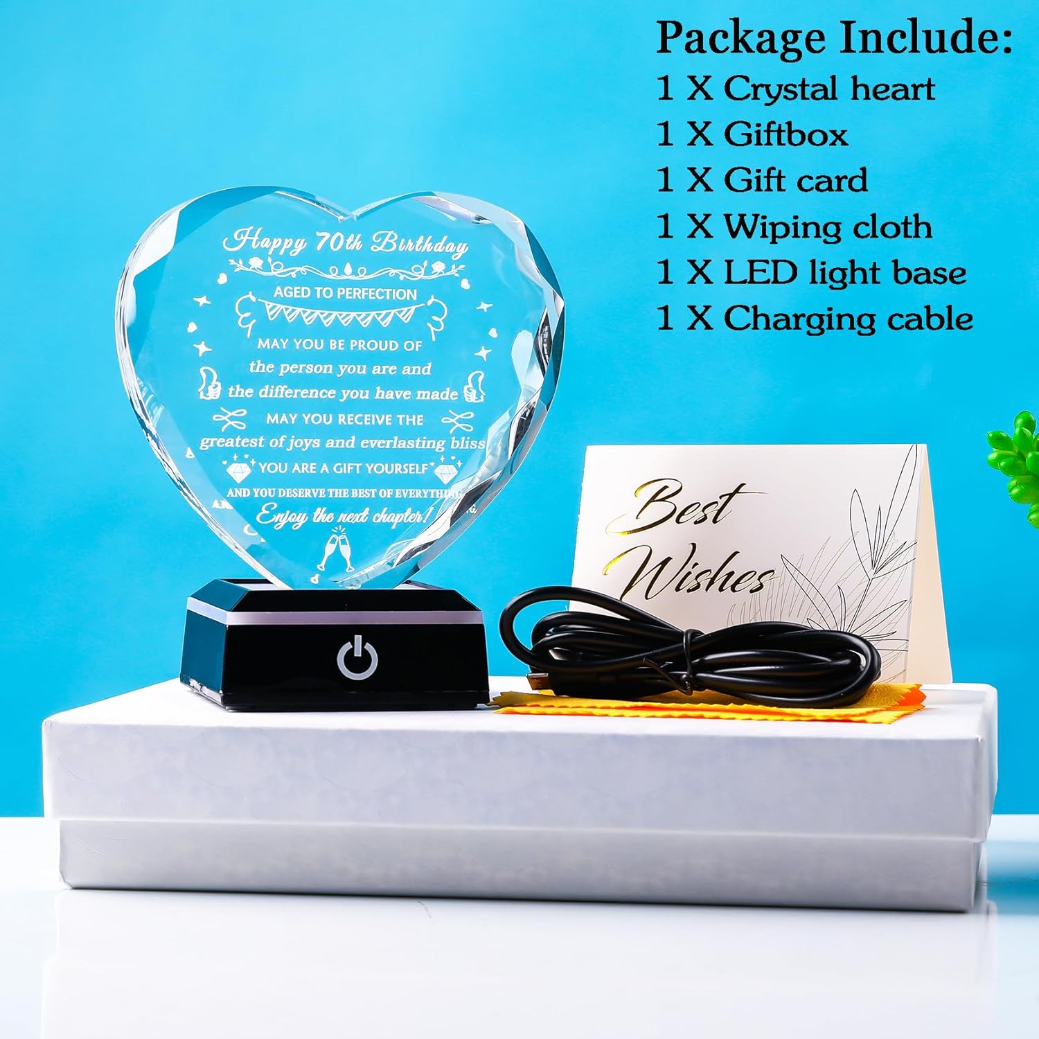 YWHL 70th Birthday Gifts for Women Men Meaningful Crystal Heart Happy 70th Birthday Decorations Best 70 Year Old Gifts Ideas for Husband Wife Mom Dad Friend Who Born in 1955 - Image 6