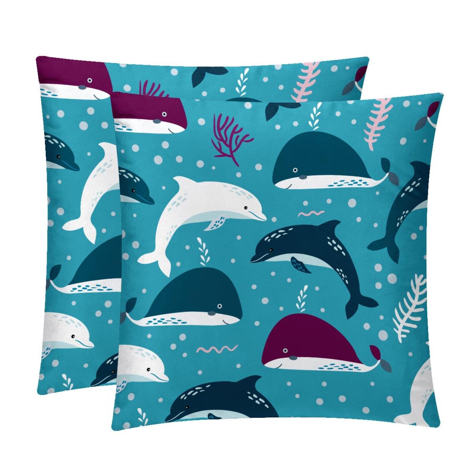 TDGKPZ Shark Dolphin Throw Pillow Covers 2 Pack Pillowcases Soft Cozy Pillow Cases For Couch Bed Sofa 45x45cm