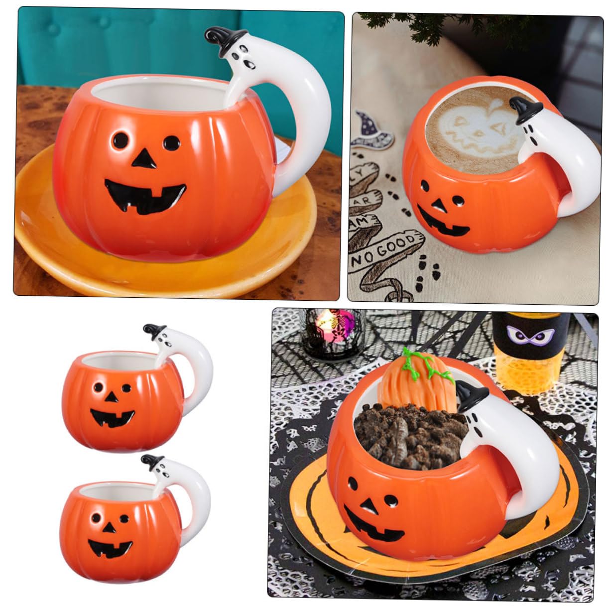 Acquista Tazza da zuppa Kawaii in ceramica a forma di zucca di Halloween da 300 ml con tazza di farina d'avena con coperchio, tazza per acqua creativa in Italia a partire da