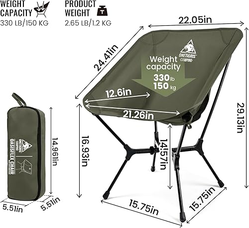 Miniatura 2 de ONETIGRIS OasisFlex Silla de camping, silla portátil con bolsa de transporte, ideal para camping, playa, picnic, parque, césped, deportes y eventos