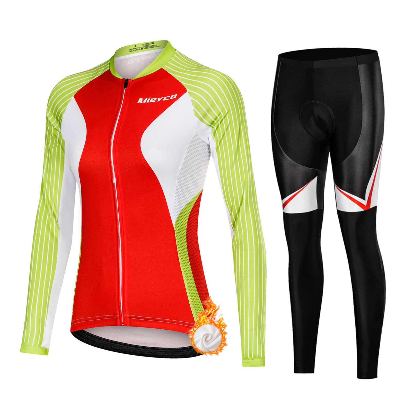 Maillot Cyclisme Femme Hiver Tenue Cycliste en Polaire Thermique,Vêtements de Velo VTT Jerseys Manche Longue et Pantalon Long avec 19D Coussin Gel,Ensemble Combinaisons de Cycling MTB Respirant