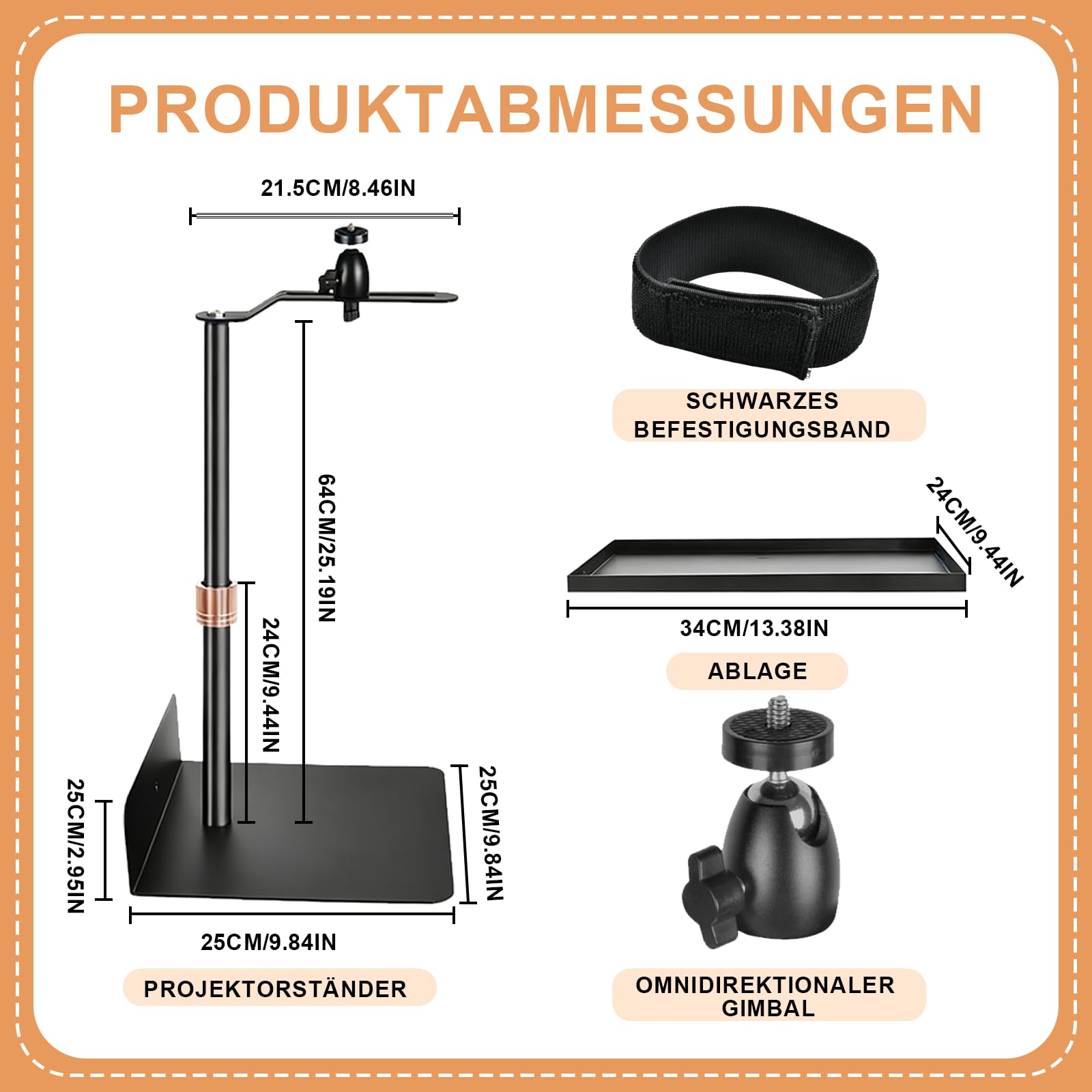 Beamer Ständer für Bett & Sofa, Verstellbare Ständerlänge 24-64 cm mit 360°Drehwinkel, Verstecktes Design Bed Sofa Beamer Halterung, Kompatibel mit 99% Projektoren, XGIMI, Nebula, VANKYO, Epson