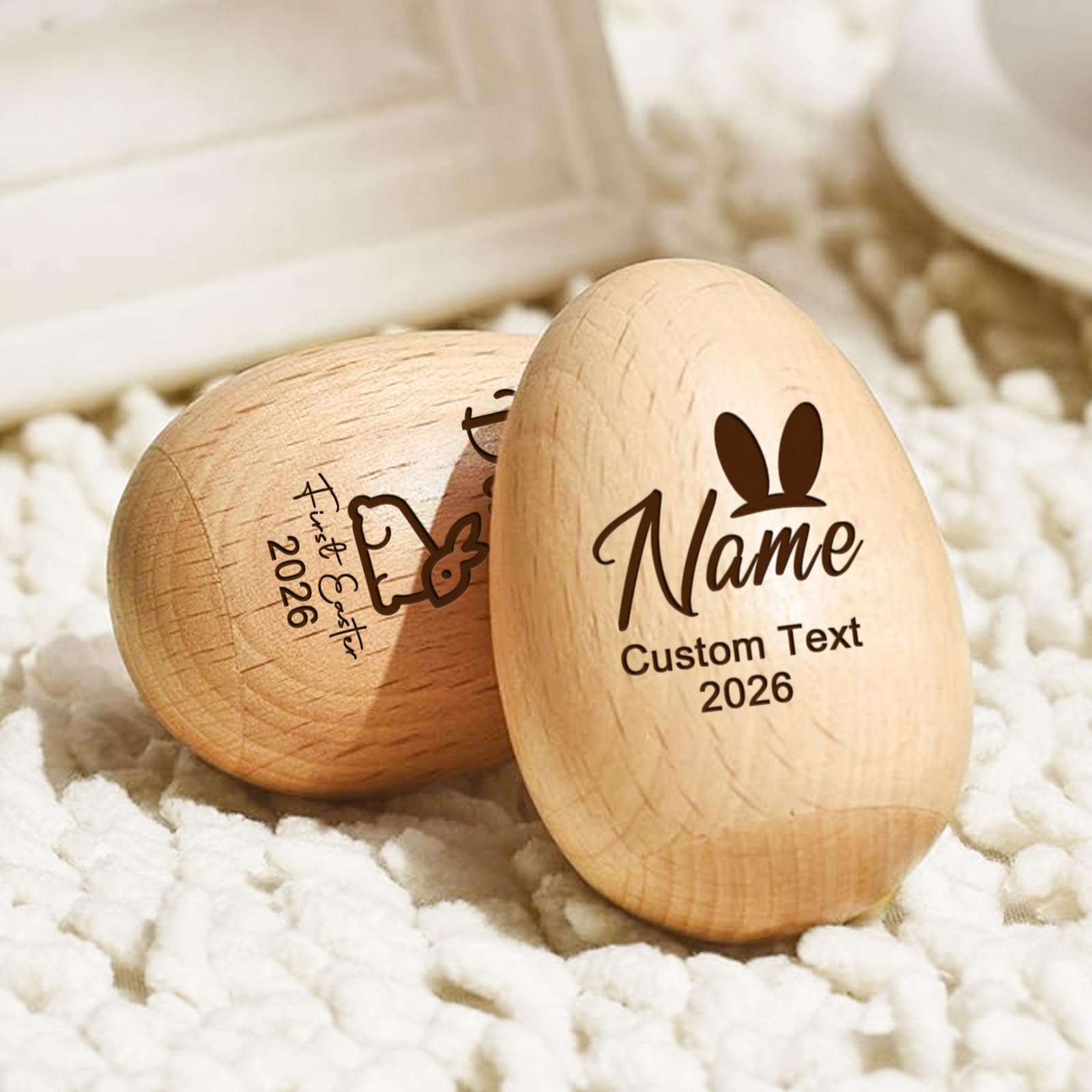 Personalized Easter Eggs 2026 Wooden Musical Easter Egg Shaker with Engraved Name Text Custom Gifts for Kids Baby (musical egg shakers)