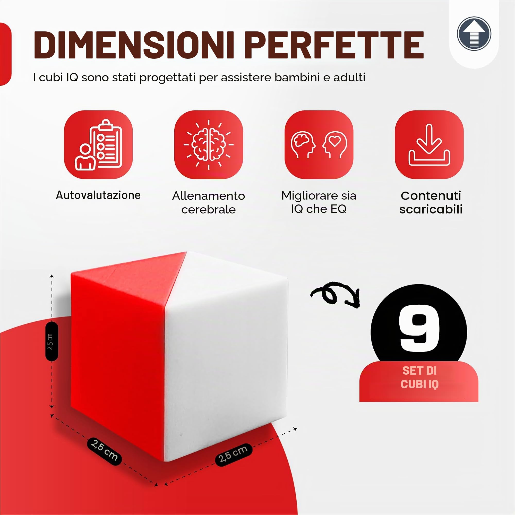 PrfcNL Cubi di prova (rosso e bianco) - Studio per test di progettazione a blocchi, pratica test di ragionamento spaziale cognitivo, 9 cubi di Kohs, preparazione del test WAIS e Wisc, 1002IQBOX