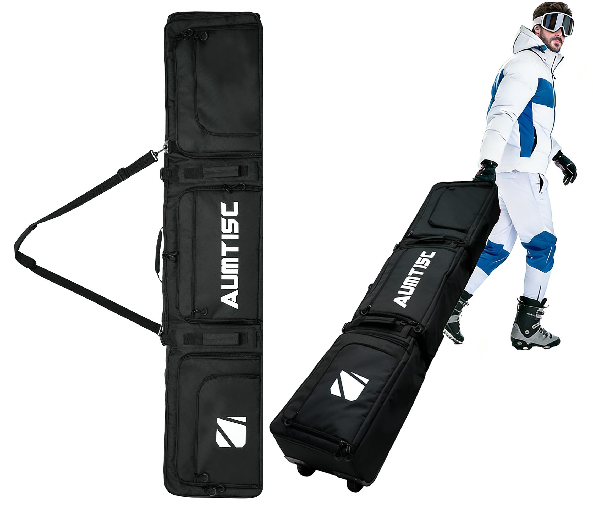 AUMTISC Sac de Snowboard Rembourré avec roulettes pour Voyages en Avion, jusqu'à 165-175 cm - 2