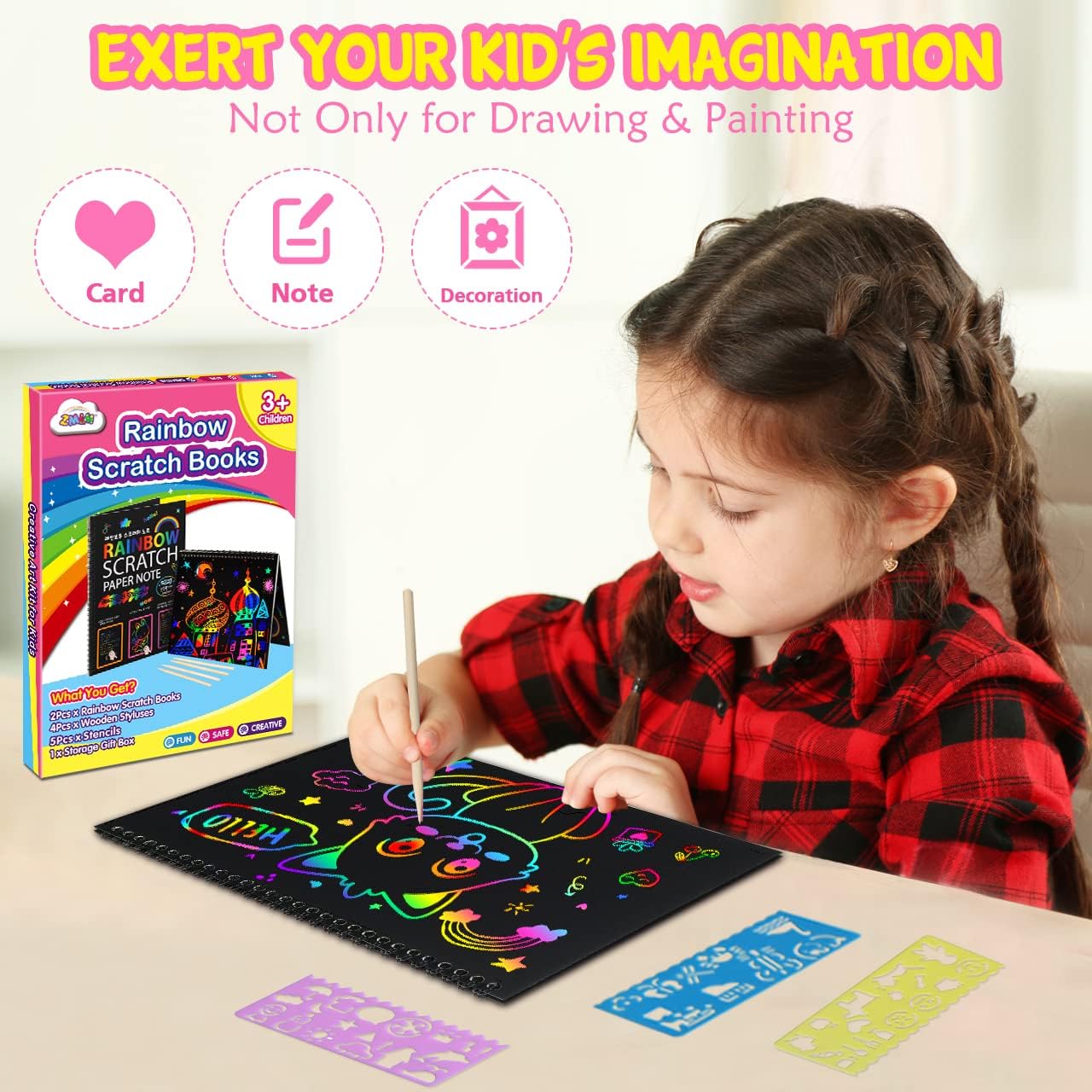 ZMLM Scratch Paper Art-Crafts Gift: 2 Pack Rainbow Notebooks Supplies Toys image 2