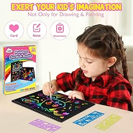 ZMLM Scratch Paper Art-Crafts Gift: 2 Pack Rainbow Notebooks Supplies Toys Easter Basket Stuffers for 3 4 5 6 7 8 9 10 Years Old Girls and Boys Kids Birthday Party Games (Yellow)