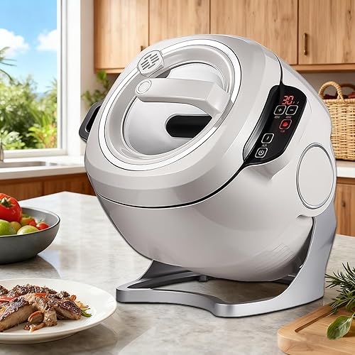 2000W Commercial Food Processor & Automatic Cooker, 6L Stainless Steel Pot with 360 Rotation and 3D Heating, 3 Speed Modes for Stir Frying Soup