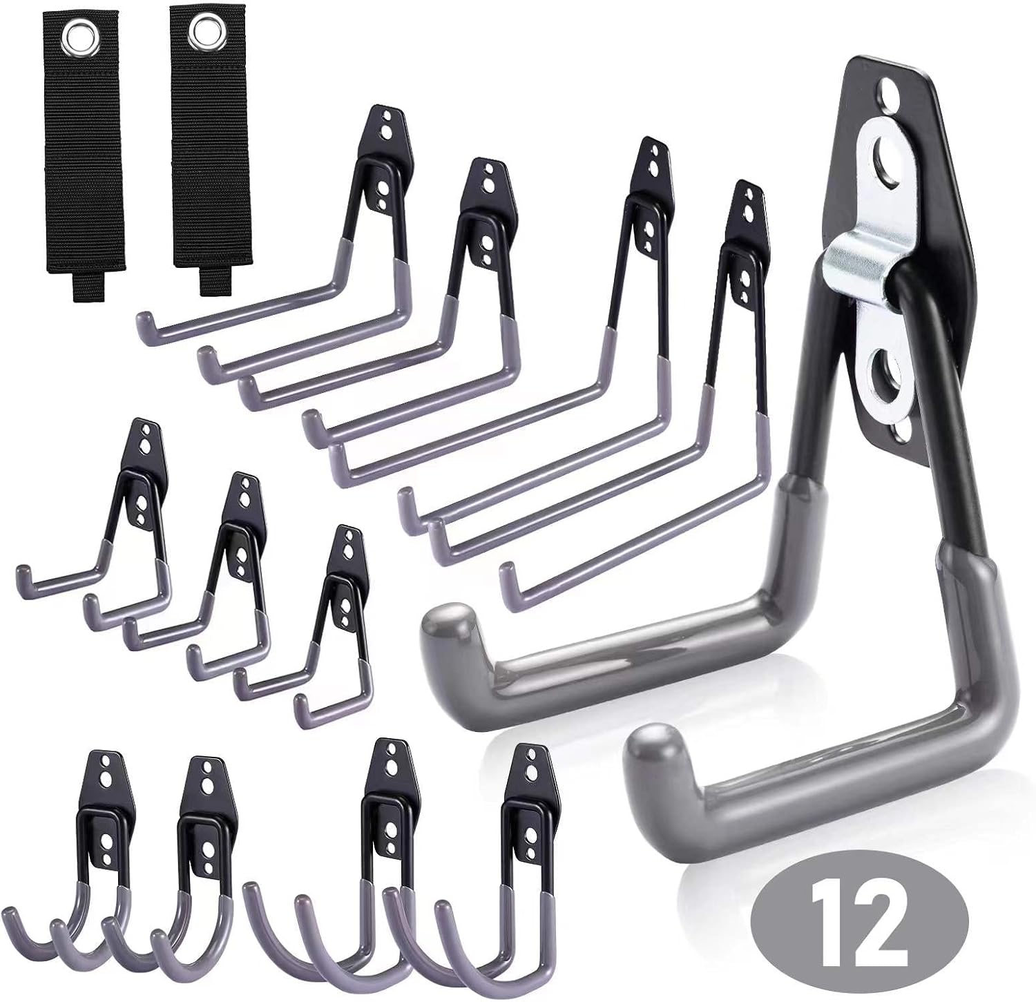 PHUNAYA 12 Pack Garage Hooks,Wall Hooks Heavy Duty for Home and Warehouse Tool Storage,Hanger Organizer with Steel Reinforced Piece Double Protect (12 Set)