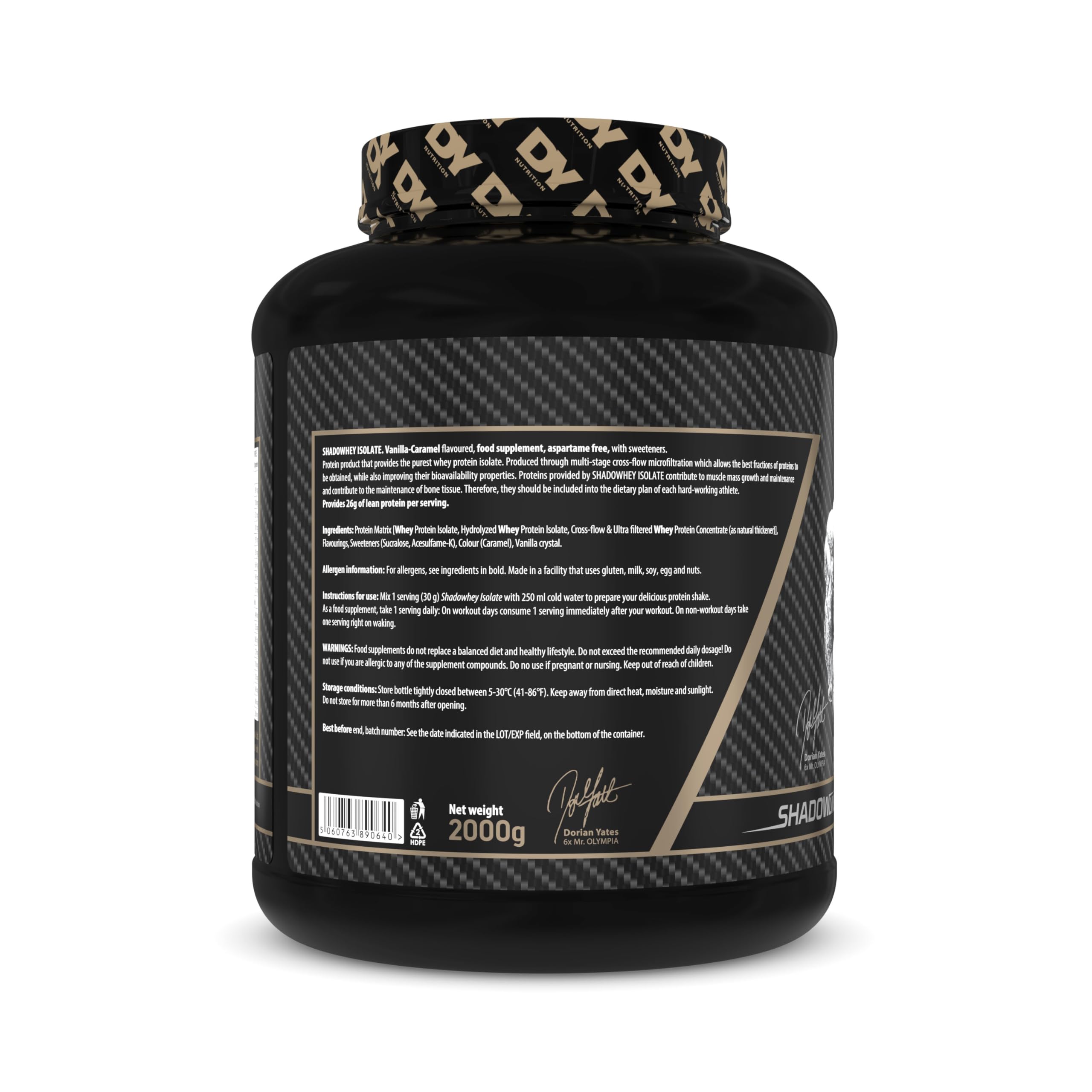 Dorian Yates Nutrition Shadowhey Isolate (2000g) Caramello alla vaniglia - Proteine - Proteine isolate del siero di latte