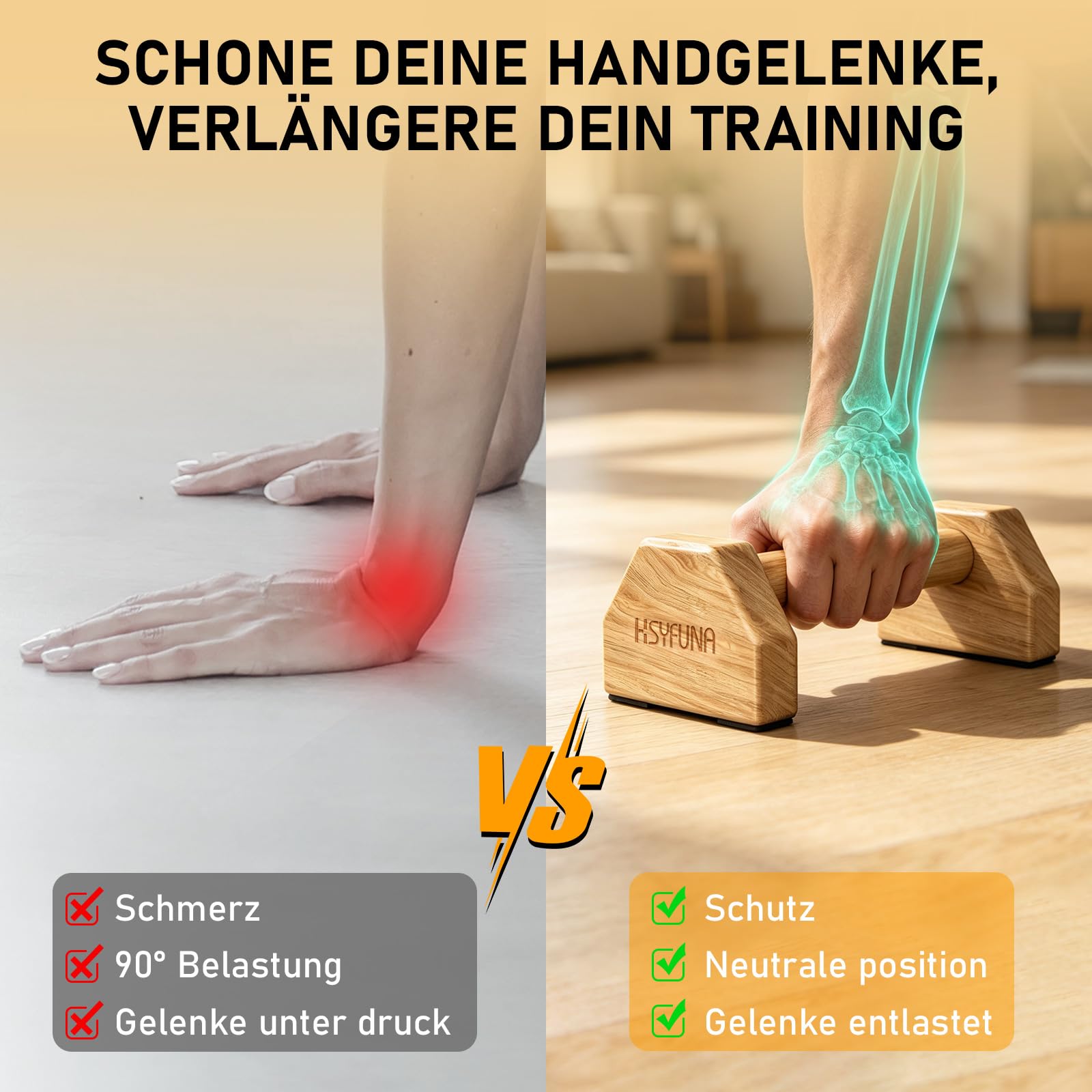 Liegestützgriffe Holz, Parallettes, rutschfeste Griffe Liegestütze, Push Up Stand Bars, Liegestützgriffe für Muskeltraining und Krafttraining, Handstand Griffe für Indoor & Outdoor