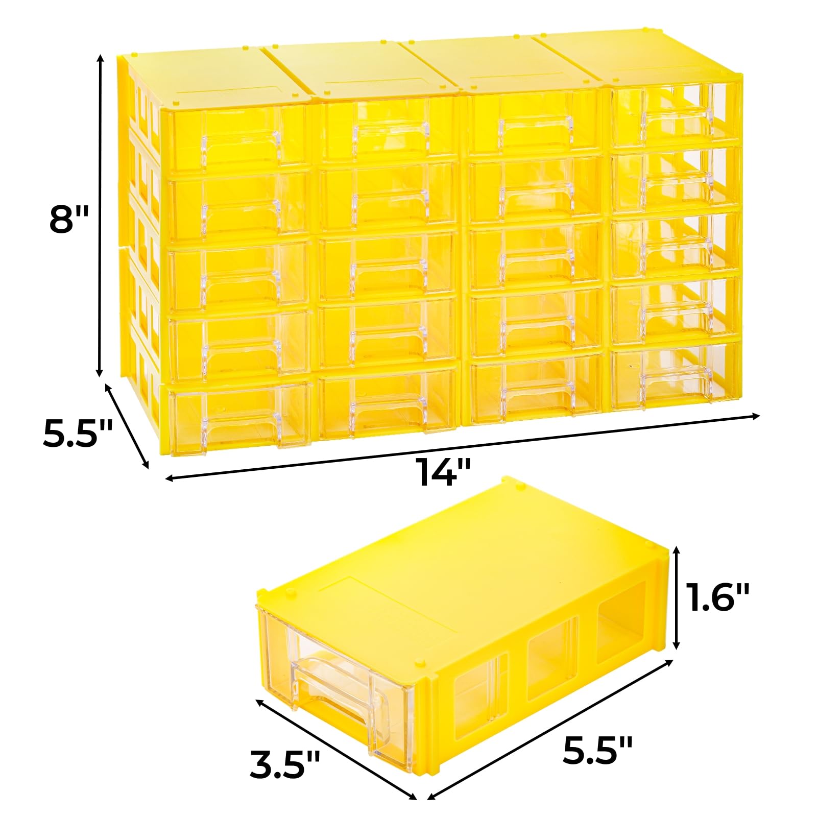 Goaste 20 Pack Drawer Stacking Storage Cabinet, Plastic Desktop Drawer Closet, Small Parts Screw Craft Organizer Container with 40 PCS Clear Dividers & 20 PCS Tag Cards for Home Office School Items