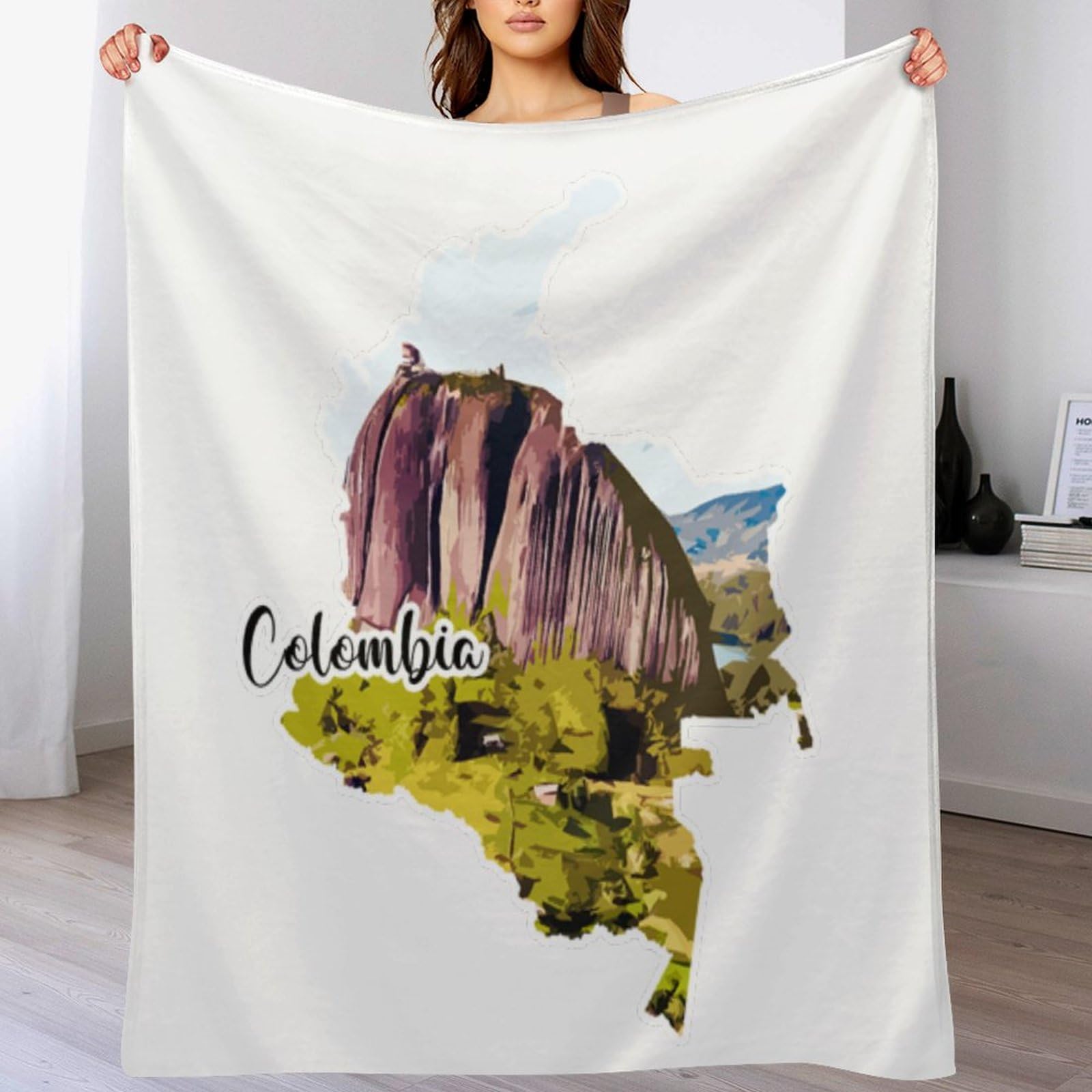 Manta de cama de forro polar Colombia de 70 x 80 pulgadas, de felpa, acogedora, con impresión artística de nación, regalo de hito, manta suave para niños, adolescentes, hijos, maridos, hombres, novios