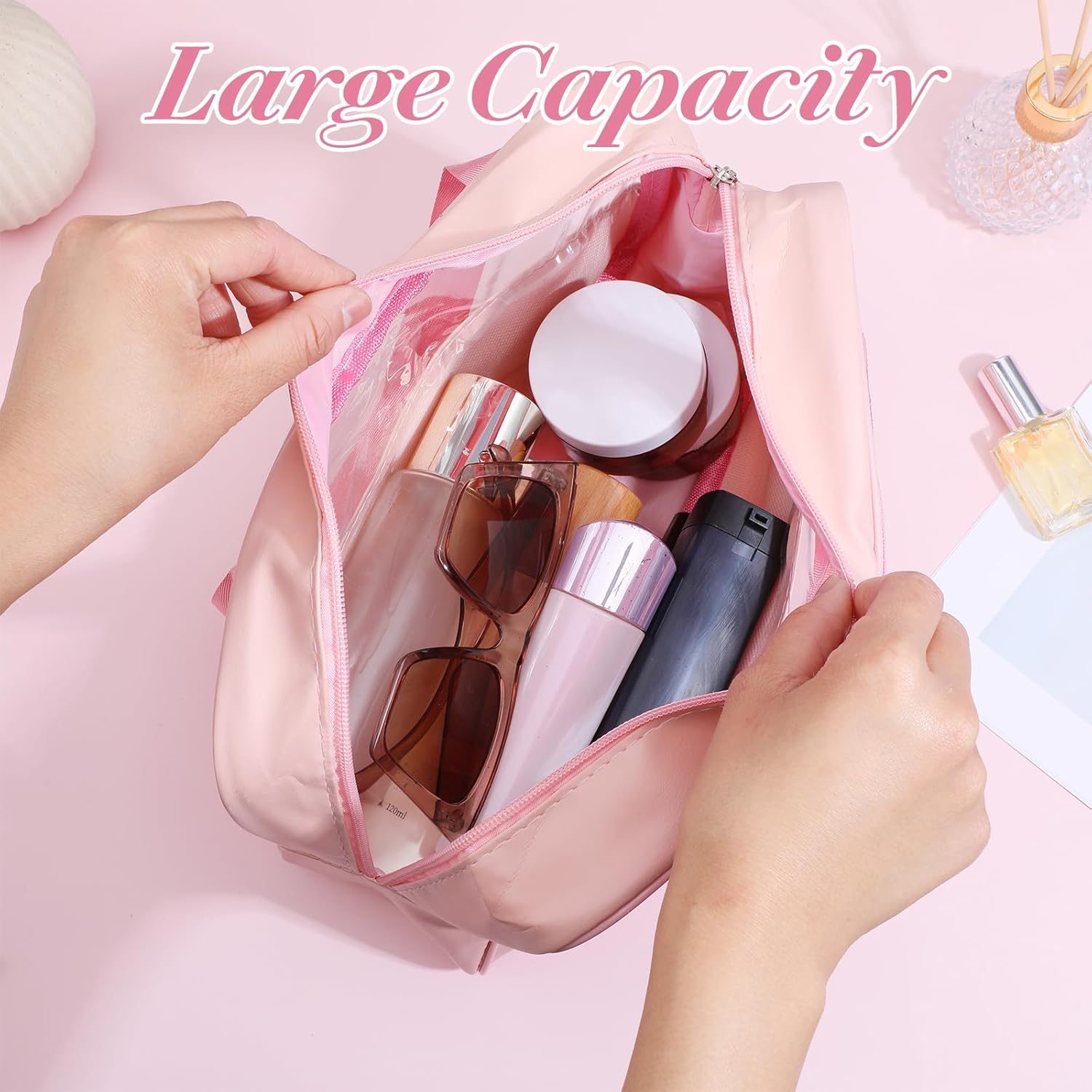 9 Pcs Translucent Make up Bag Toiletry Organizer for Women Men Waterproof Portable Cosmetic Travel Bag with Hanging Handles Travel Storage Carry Pouch (11.8 x 8.6 x 4 inches)
