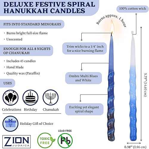 Miniatura 10 de Zion Judaica - Velas de Hanukkah para menorá, caja de 45 unidades, cera de calidad de estilo acanalado cónico tricolor, con tarjeta de oración y
