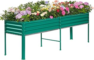 Land Guard Galvanized Raised Garden Bed with Legs, 96×24×32in Raised Garden Beds Outdoor with Drainage Holes, Planter Boxes Outdoor for Backyard, Patio, Balcony, 1200lb Capacity, Green
