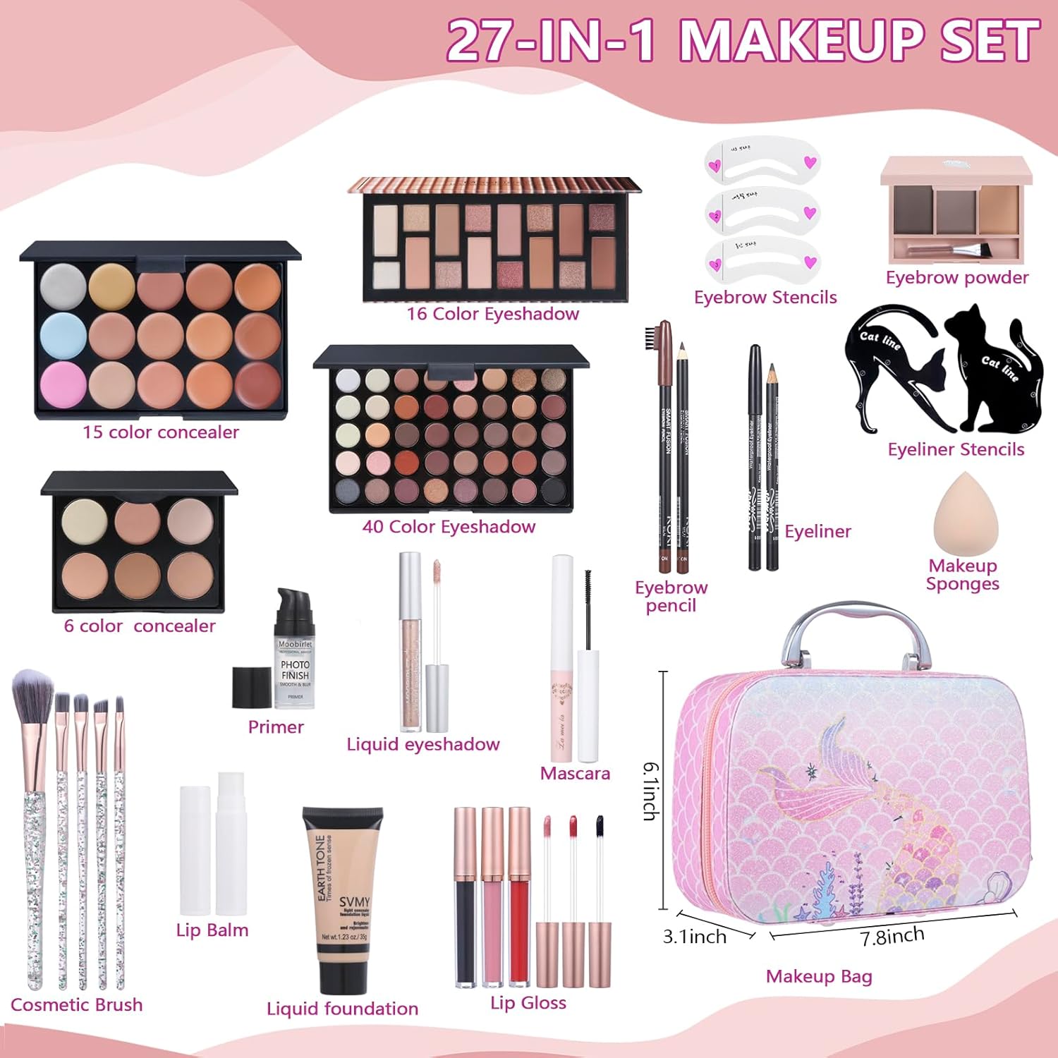 Travel Makeup Kit, Makeup Set For Teen Girls, Make up Gift Set For Women with Makeup Box, Eyeshadow Palettes, Foundation, Concealer, brushes set (Colors 40) - Image 2