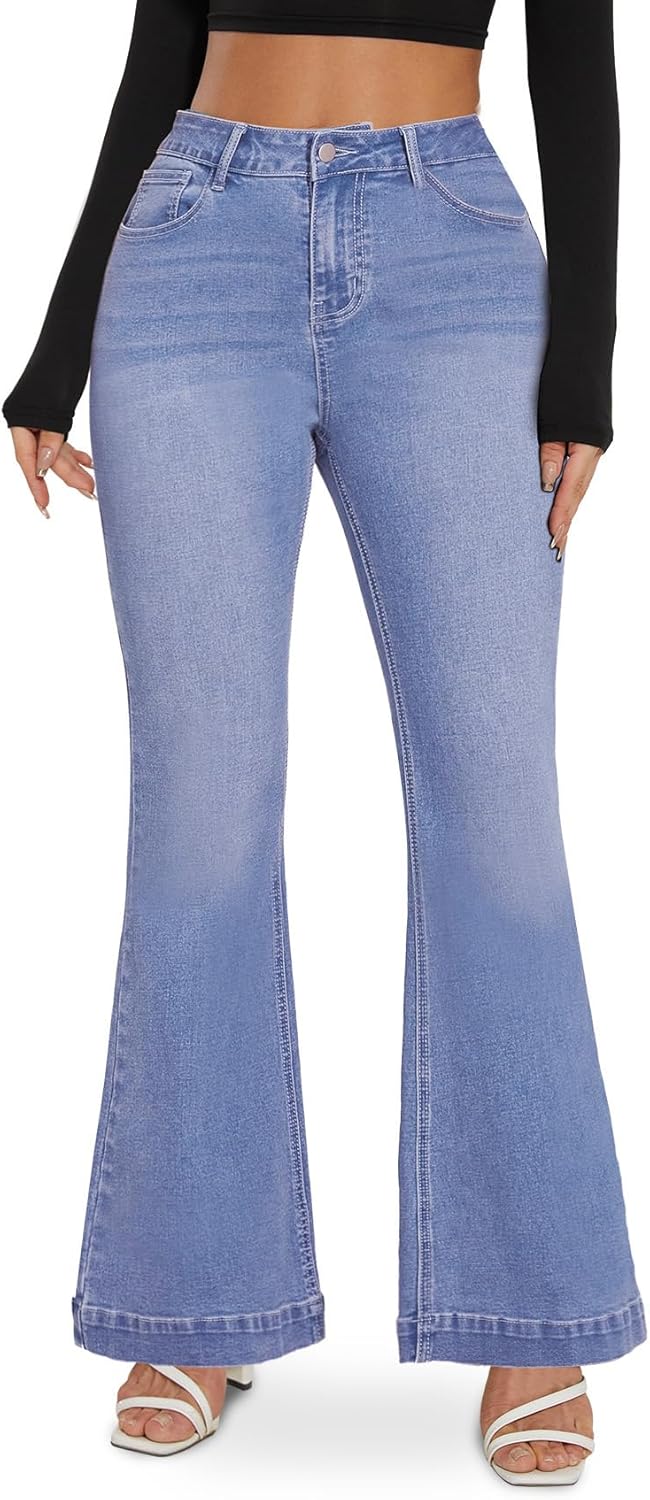 SEASUM Butt Lifting Bootcut Jeans Tummy Control Trendy Flare Leg Jeans for Women Casual Flap Pockets Denim Pants - Image 3