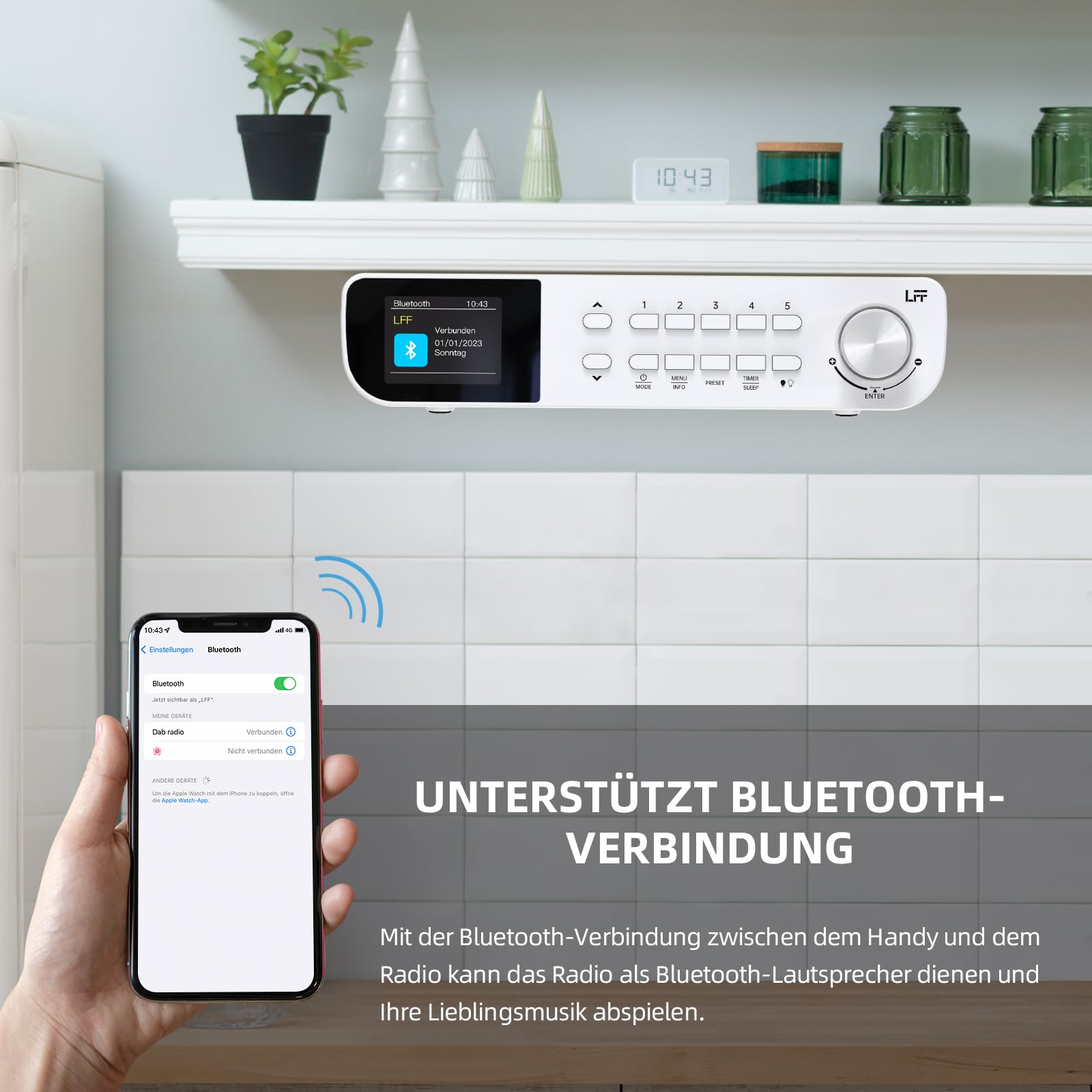 DAB Radio, LFF Küchenradio, DAB Digitalradio, DAB+ Radios Unterbau, Tragbares Küchen Radios Kabelgebunden, Radio mit Farbdisplay Bluetooth