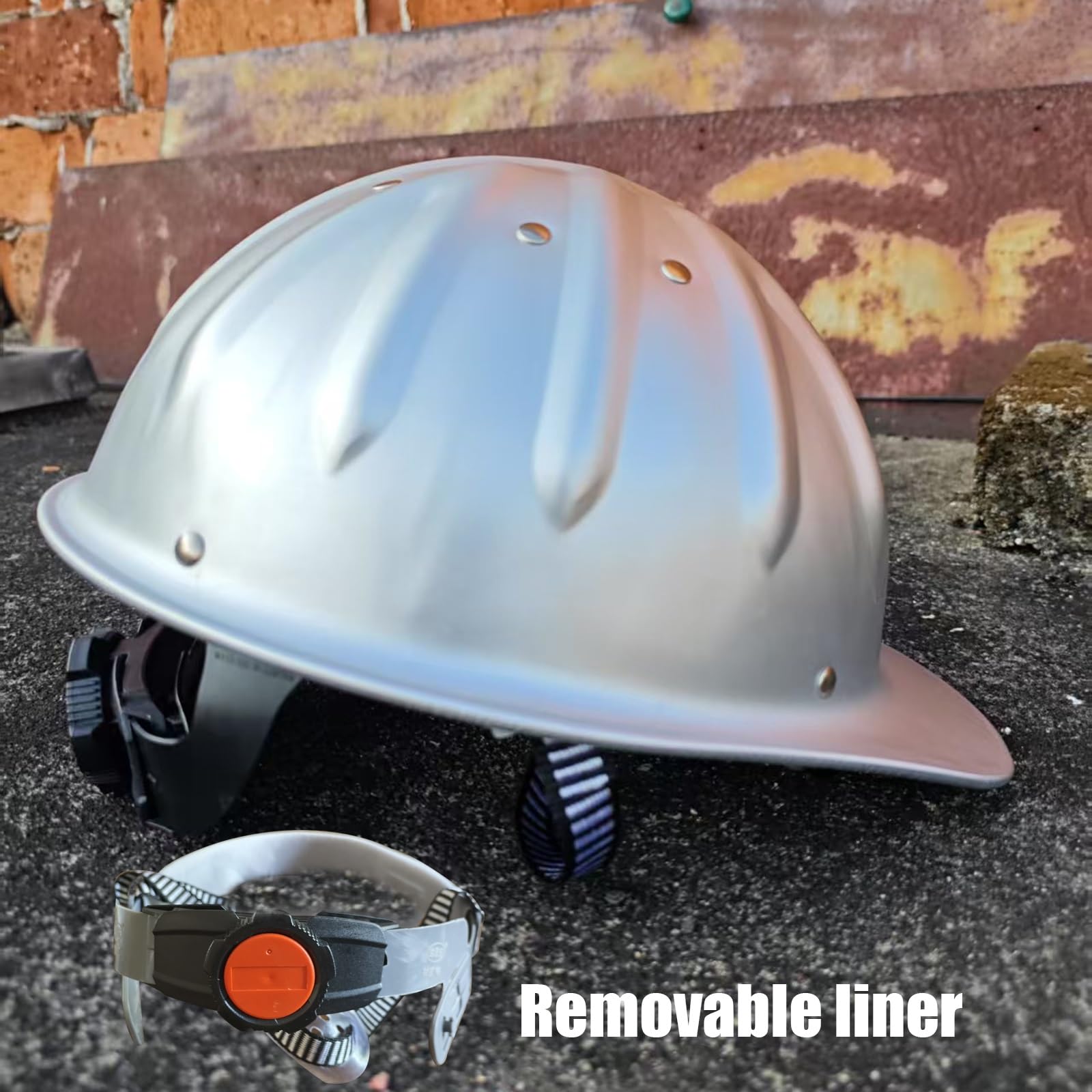 Casco de Seguridad de Aleación de Aluminio con Forro Interior Desmontable Cascos Rígido Plateado para Obras 5,1" de Profundidad Fijación de 4 Puntos Dispositivo de Ajuste