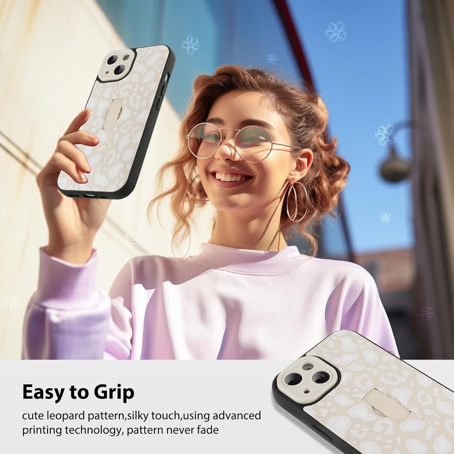 KANGHAR for iPhone 14 Case White Leopard Print Pattern Cute Cheetah Wristband Stand Phone Cover for Women Girls Men Shockproof Slim Protective Cover for iPhone 14 6.1 Inch - Image 6