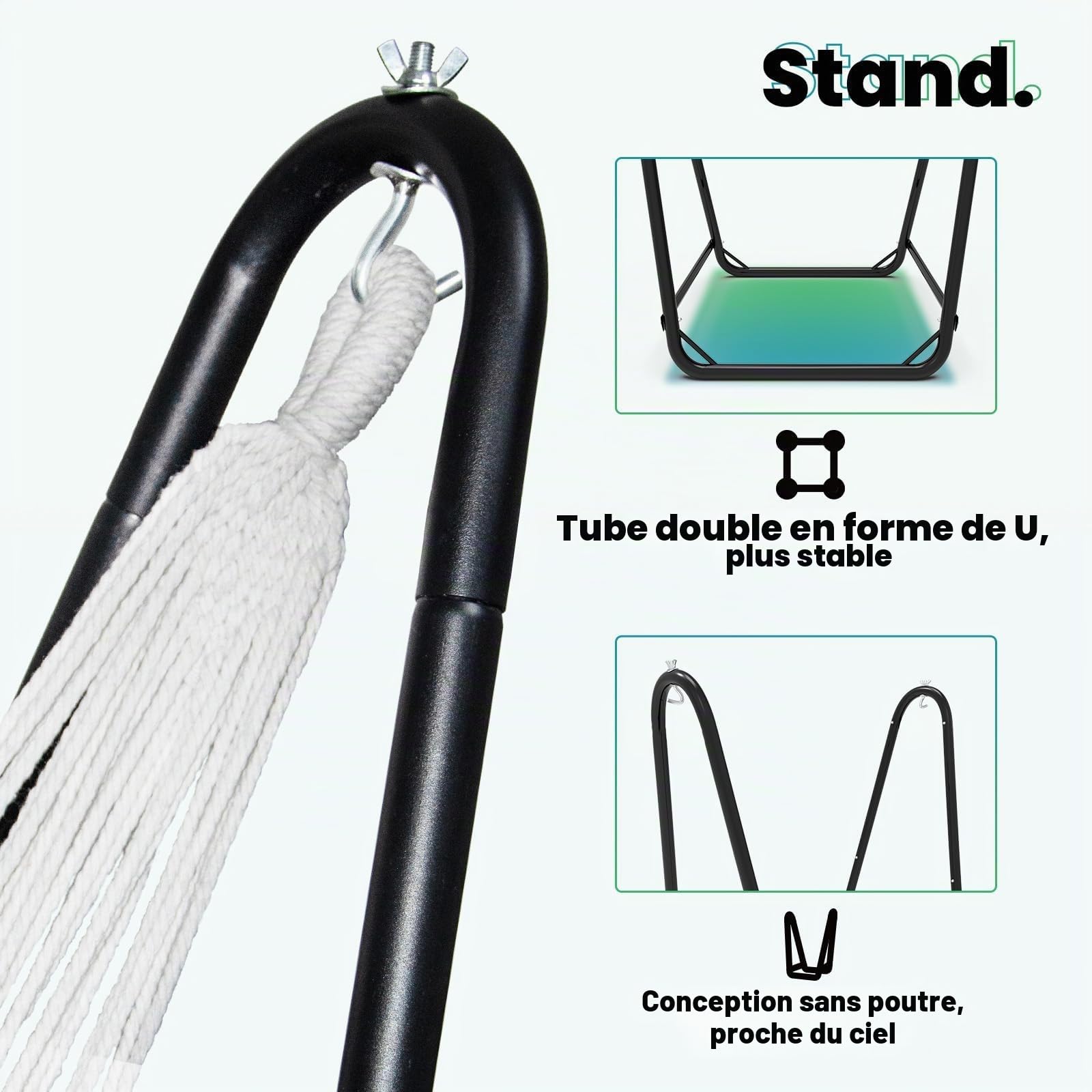 Fauteuil Suspendu avec Armature, Charge maximale de 160 kg, balançoire Suspendue Robuste avec Support pour l'intérieur et l'extérieur, Stable, Fauteuil Suspendu d'extérieur avec Cadre