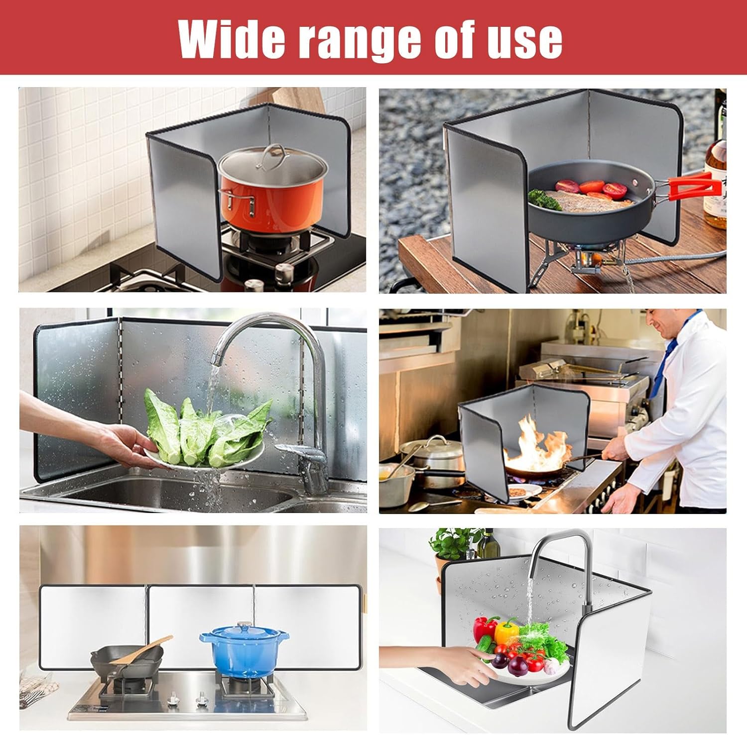 cooking stove oil splash guard, Stove Splatter Guard 3 Sided Stainless Steel Foldable Multiple Sizes(40x40x40cm)