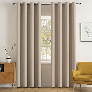 MIULEE Blackout Curtains for Bedroom Living Room Thermal Insulated Room Darkening Grommet Top Solid Light Blocking Drapery Set of 2 Window Panels 52 x 72 Inches Taupe