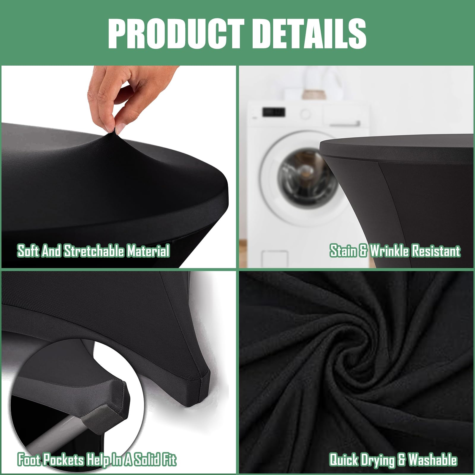 Set de 6 Funda Mesa Plegable, Fundas Elásticas para Mesas Redondas de Bar, Ø 80-85 cm Mantel Elastico, Mantel Mesa Redonda para Cóctel Boda Banquete (80 x 110 cm, Negro)