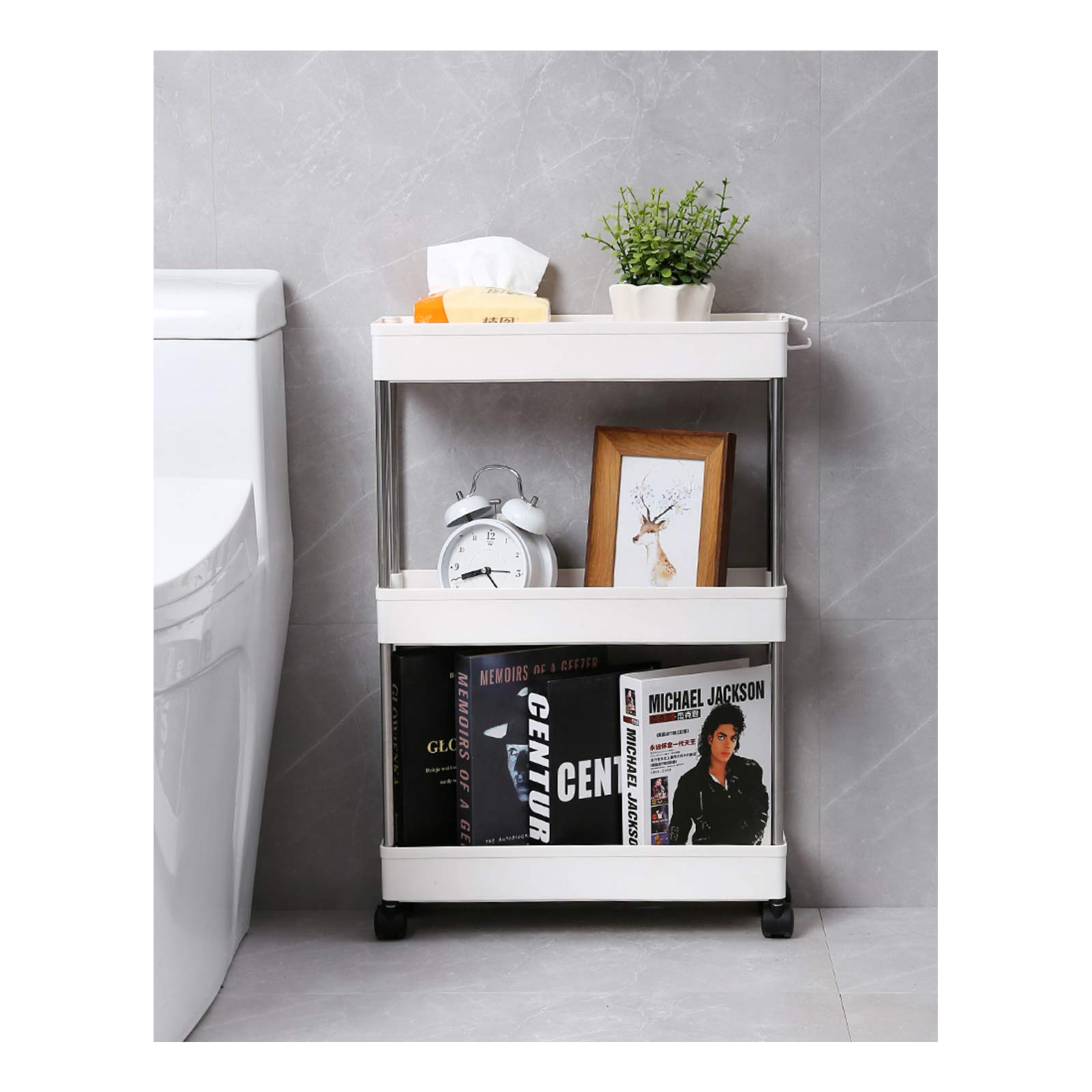 Carrello Multifunzione 4 Ripiani | Per Cucina, Bagno O Lavanderia | Con Ruote Girevoli | Bianco | Capacità 15 Kg Per Ripiano - Foto 8