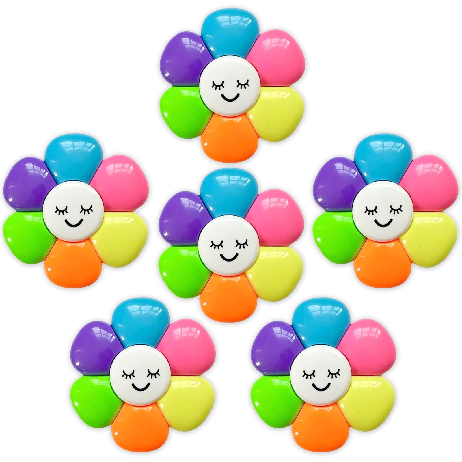 ALUNME Star-Shaped Highlighter Markers Set, 5 Fluorescent Colours, Multi-Tip Design (3 pack smile flower) - Image 2
