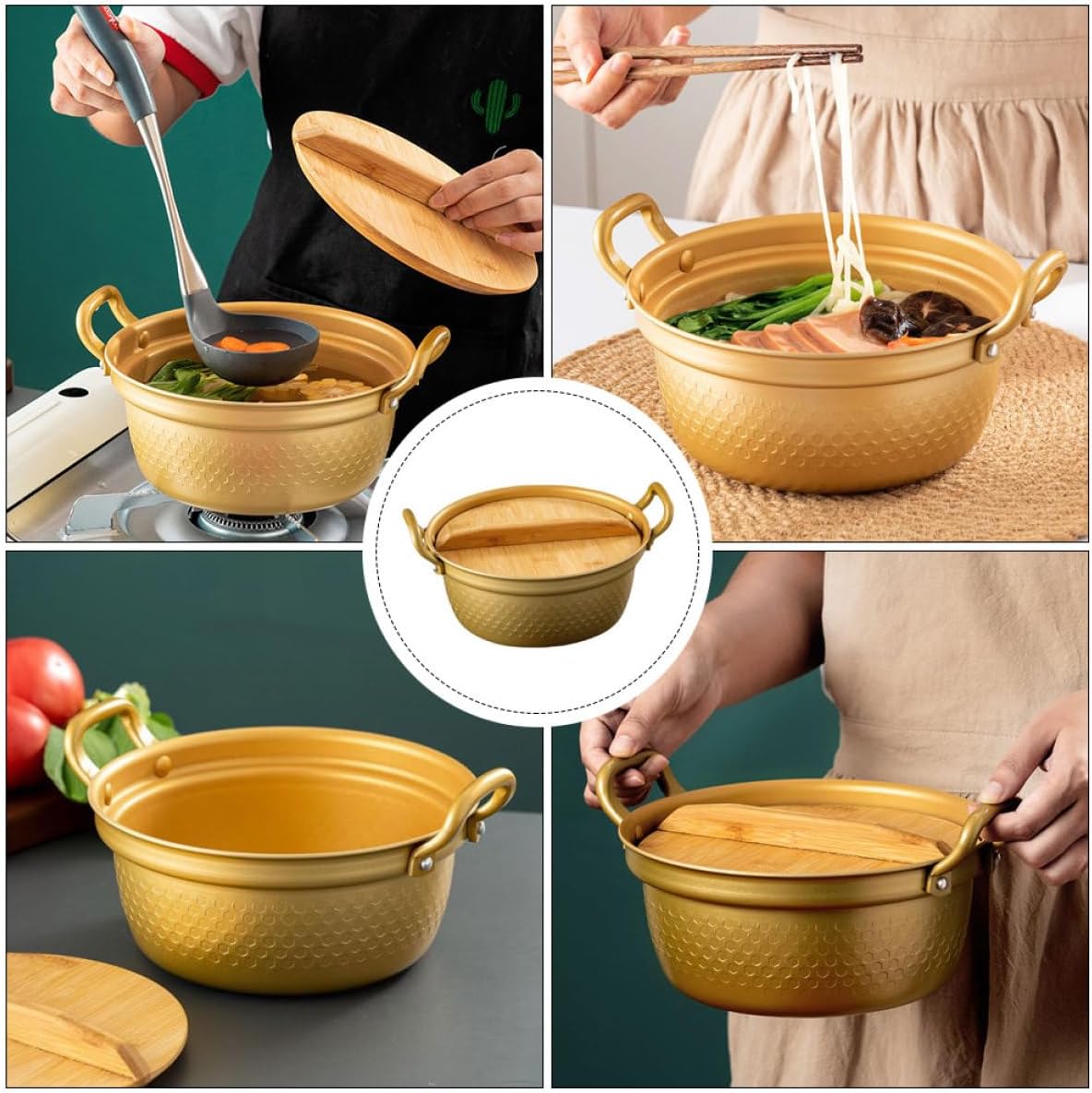 POPETPOP Multifunctional 20cm Double Handle Soup Stockpot with Lid, Thickened Milk Saucepan for Household Cooking and Stew Preparation