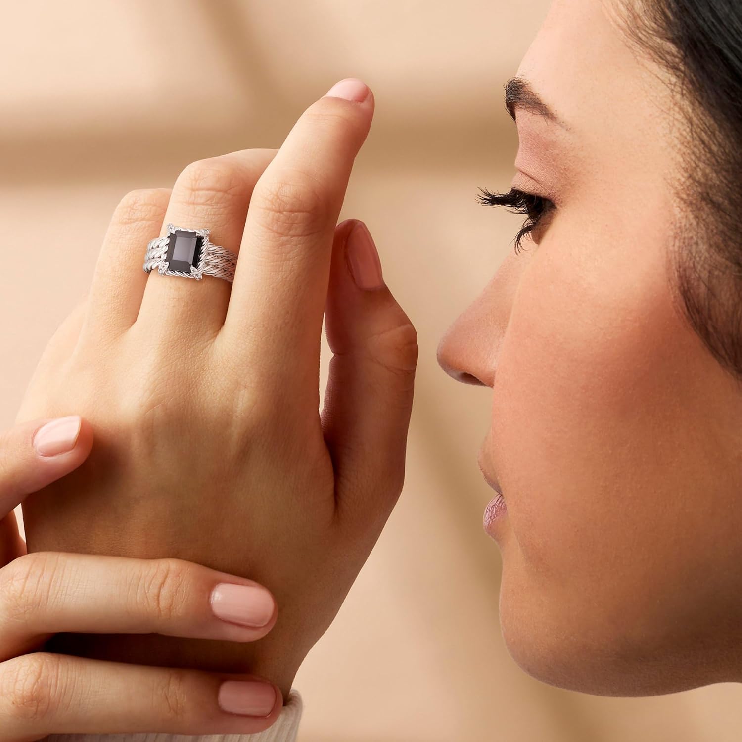 Ross-Simons Onyx 3-Row Ring With White Topaz in Sterling Silver