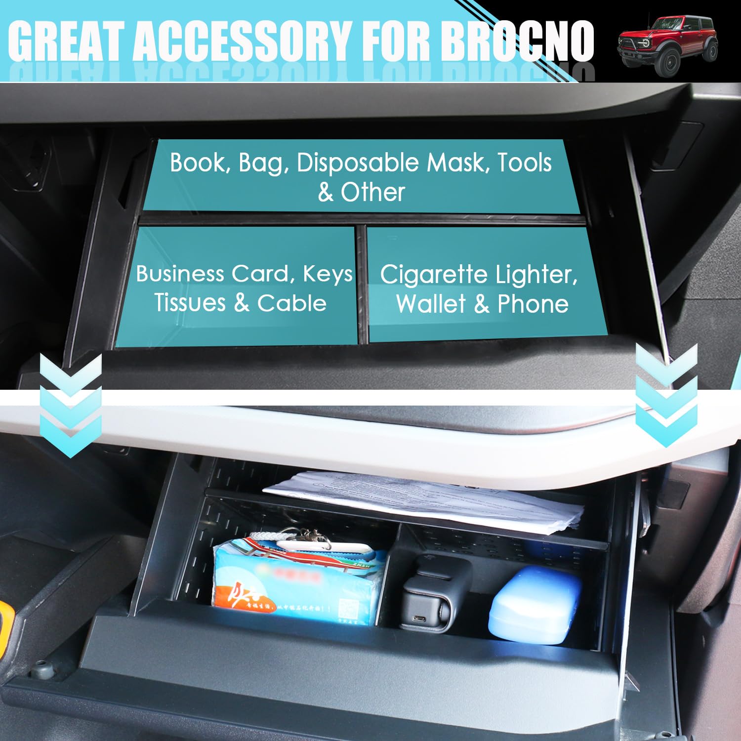 ANMOSVO Glove Box Organizer For Ford Bronco 2021 2022