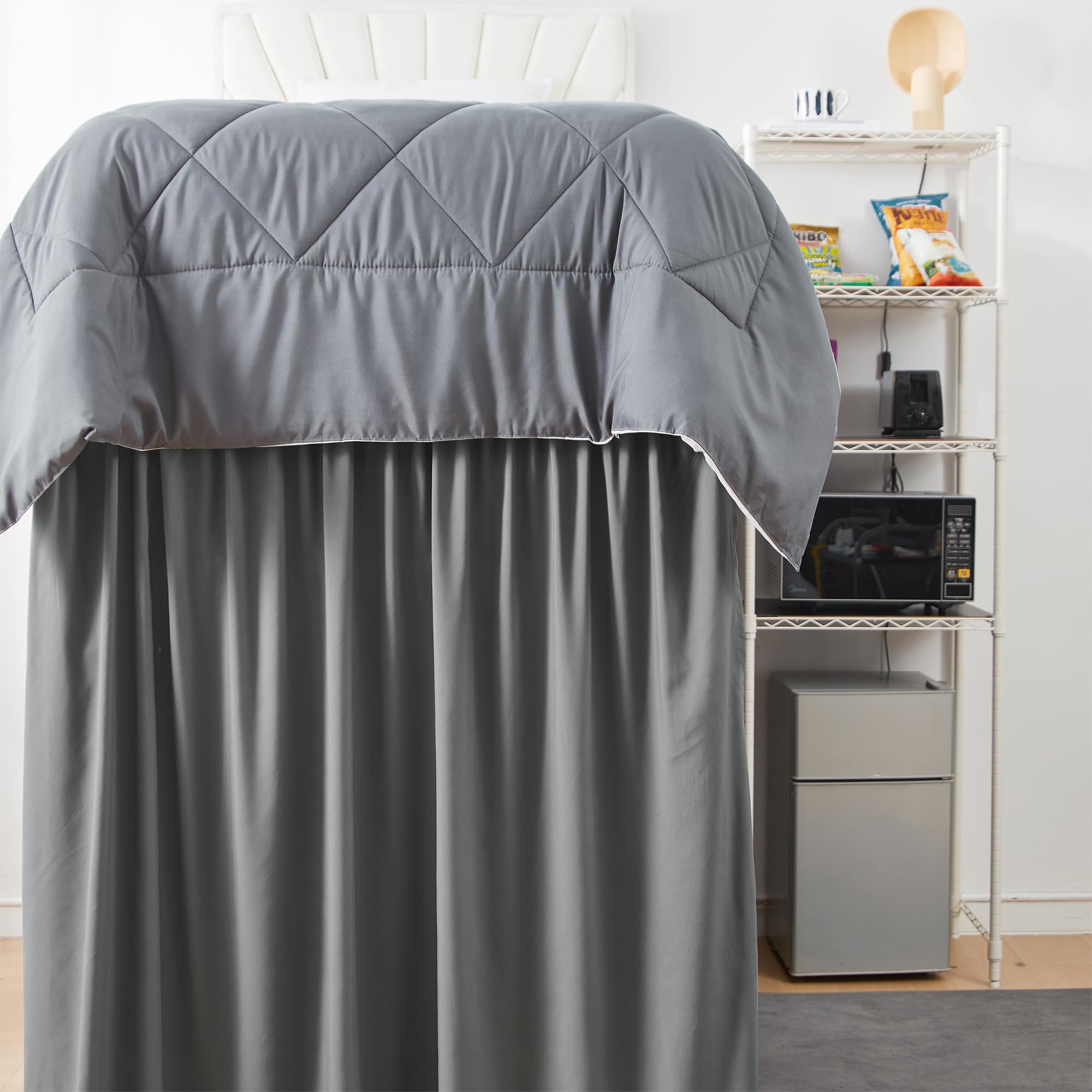 Extended Dorm Sized Bed Skirt Panel with Ties (1 Panel Set) - Charcoal - 60