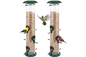 2-Pack Classic Tube Bird Feeders with 6 Feeding Ports and 2LB Seed Capacity