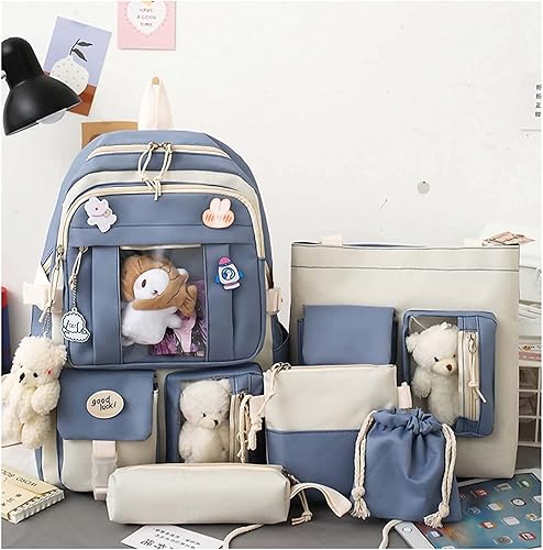 Miniatura 3 de Mochila Kawaii de 5 piezas, bolsa deportiva estética de 17 pulgadas con bonita mochila, bolsa de hombro, caja de lápices, bolsa de mano, bolsa