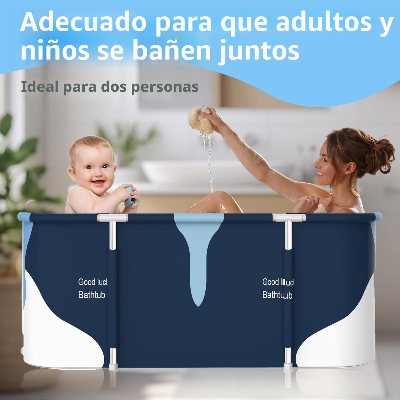 Bañera portátil extragrande de 141 cm para adultos, tina plegable de 55 pulgadas de grosor con marco de metal, bañera de spa plegable para cabina de ducha, baño familiar separado para baño de hielo