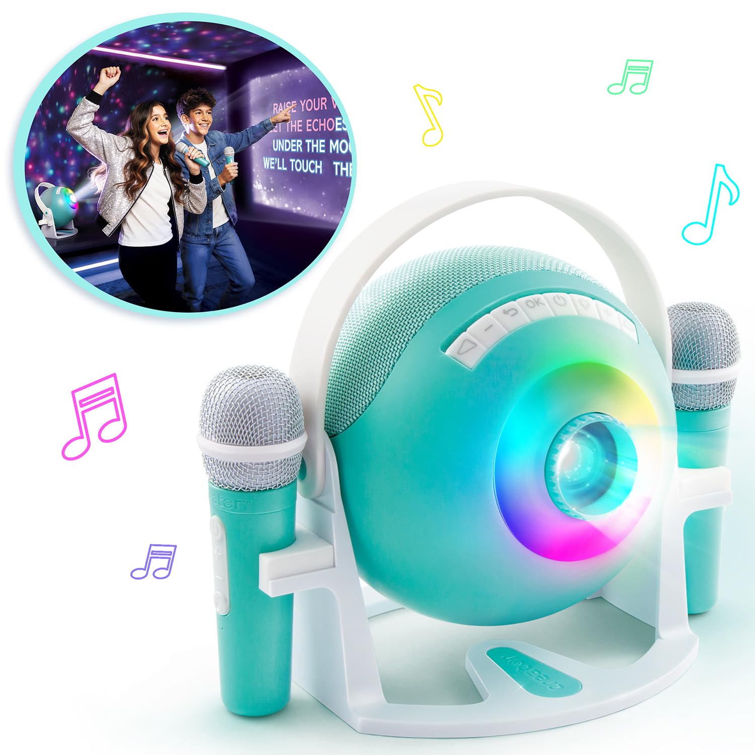 Canal Toys - Music Creator - Karaoke Proiettore Bluetooth per Ragazzi - Con 2 Microfoni Wireless - Proiezione Testi - Effetti Vocali - Altoparlante 40W e Funzione Cast - INF045