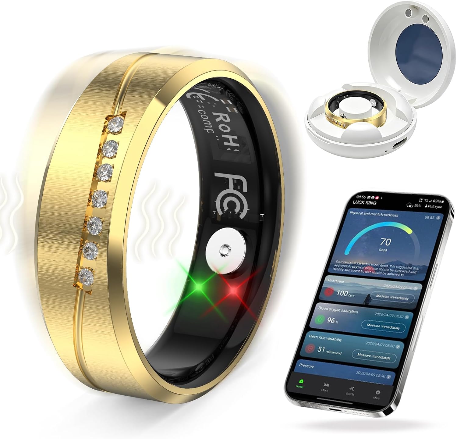 Yihou Smart Ring Vibration Alert Alarm Heart Rate Sleep Monitor Pedometer