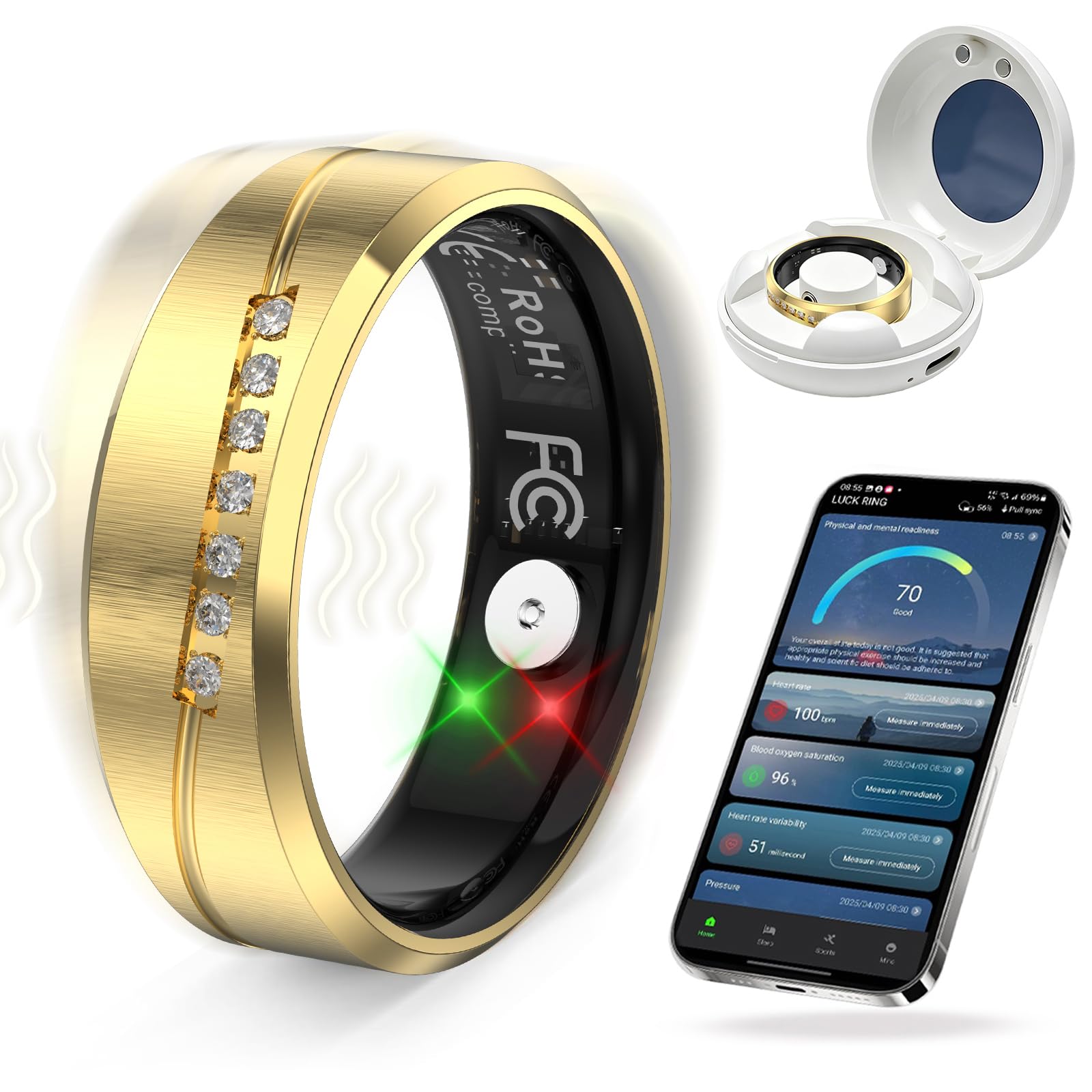 Yihou Smart Ring Vibration Alert Alarm Heart Rate Sleep Monitor Pedometer | Fitness Ring Calories Step Counter Stress Monitor Vibrating Call Notification Waterproof Health Smart Rings for Women Men-picture-17
