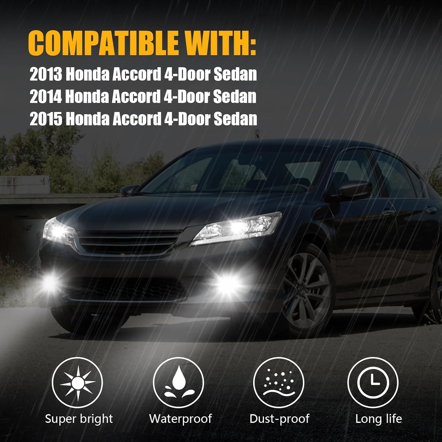 LED Fog Light for 2013-2015 Honda Accord Sedan, Front Bumper Driving Light Kit, Fog Lamp Assembly Replacement with Wiring Harness, Switch,Plug and Play