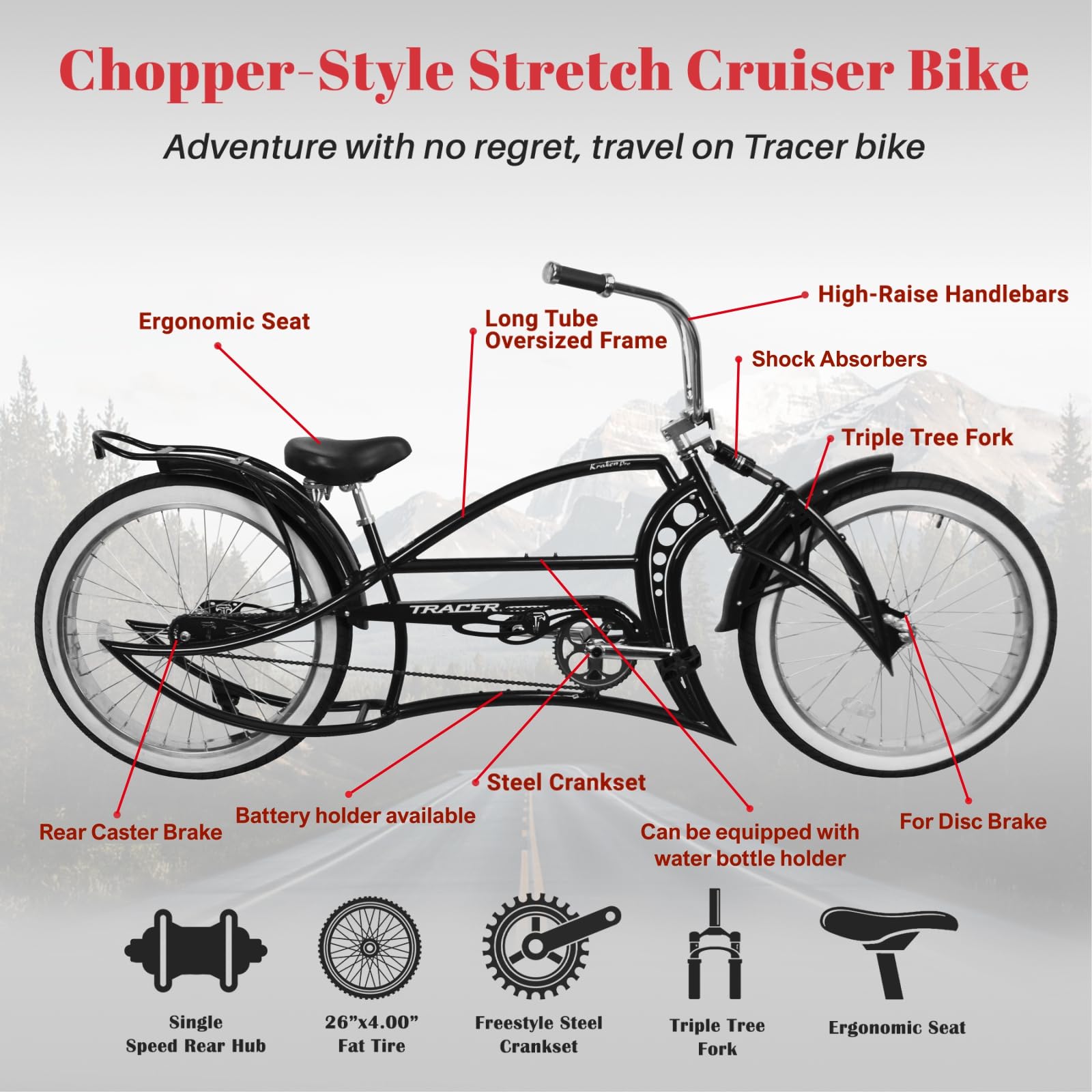 Amazon | Tracer KRAKER PRO 26インチ ストレッチチョッパー自転車