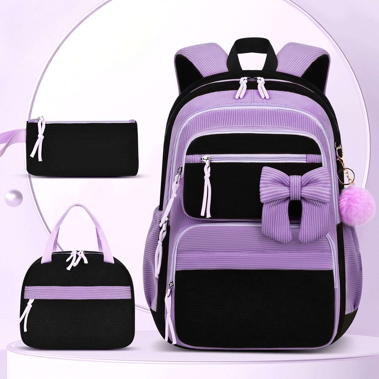 Kinder Schulrucksack Set 3 Teilig Rucksack Lunch Tasche | Leichter Begleiter mit mehreren Taschen, süßer Stil, perfekt für Kindergarten, Schule und Alltag